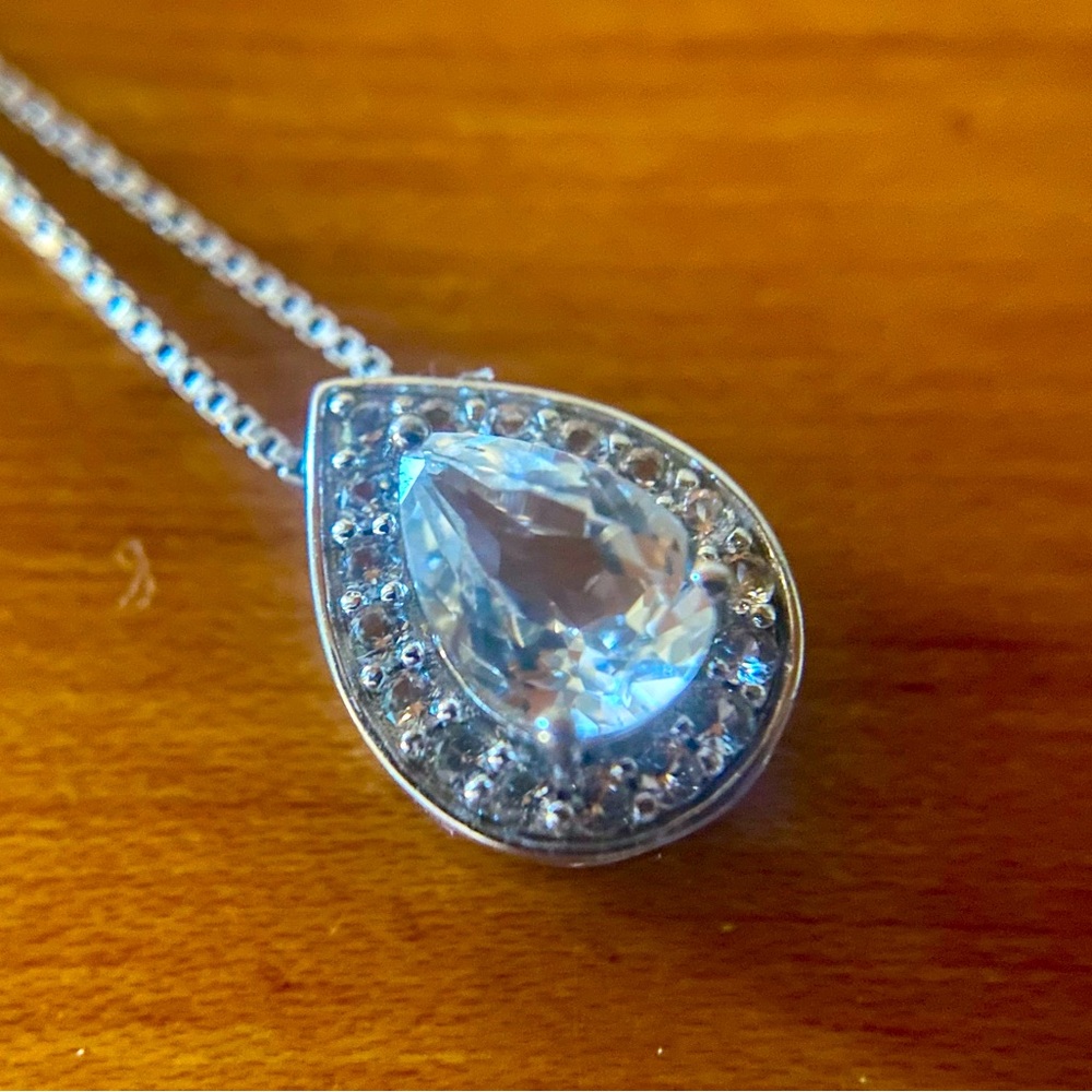JWBR Sterling Silver White Topaz Teardrop Pendant with Sterling 18” Chain